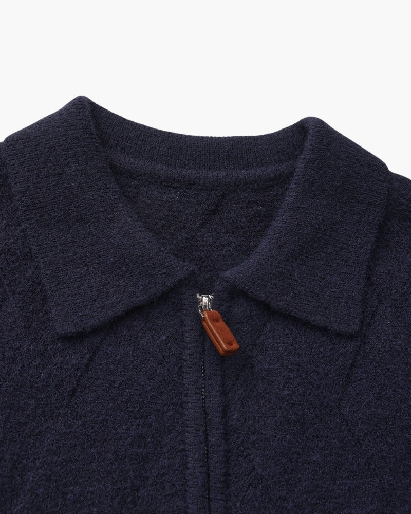 Ottone - Diamond Knit Zip Cardigan by Ares Milano