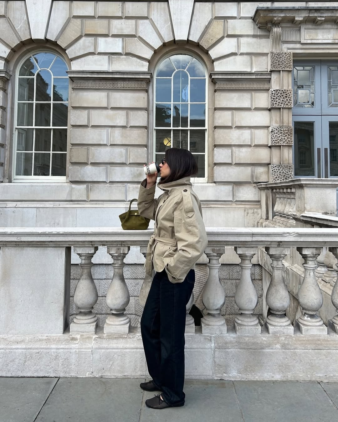 Aquilina - Olive Wool Coat Storm Flaps by Ares Milano