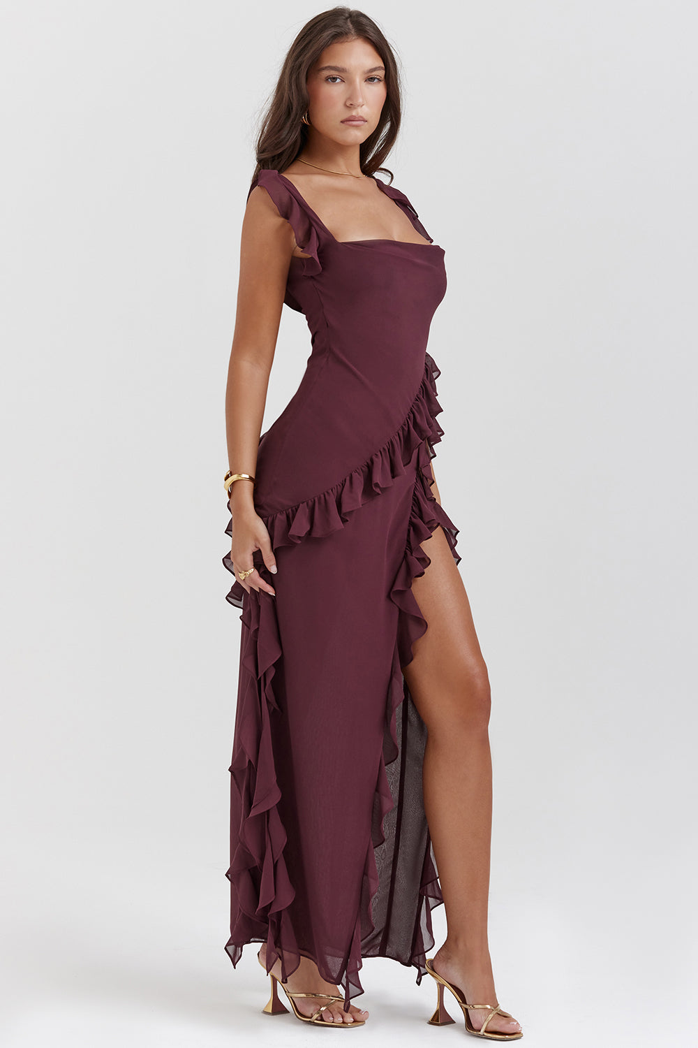 Annalisa - Silk Ruffle Maxi Dress by Ares Milano