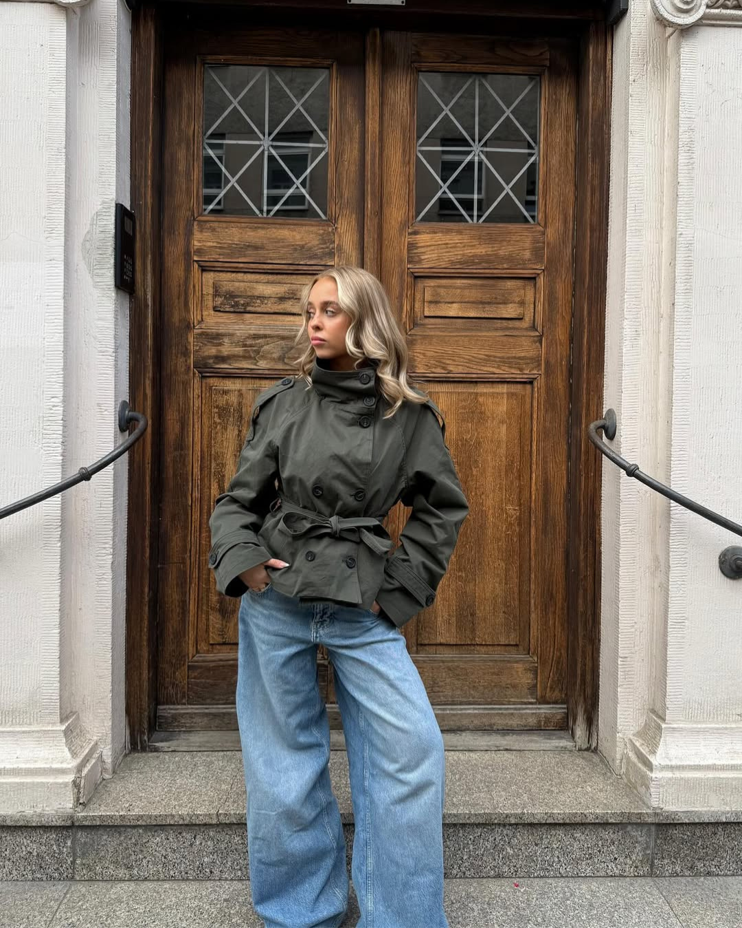 Aquilina - Olive Wool Coat Storm Flaps by Ares Milano