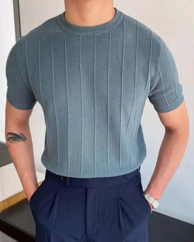 Damiano - Ribbed Linen Tee by Ares Milano