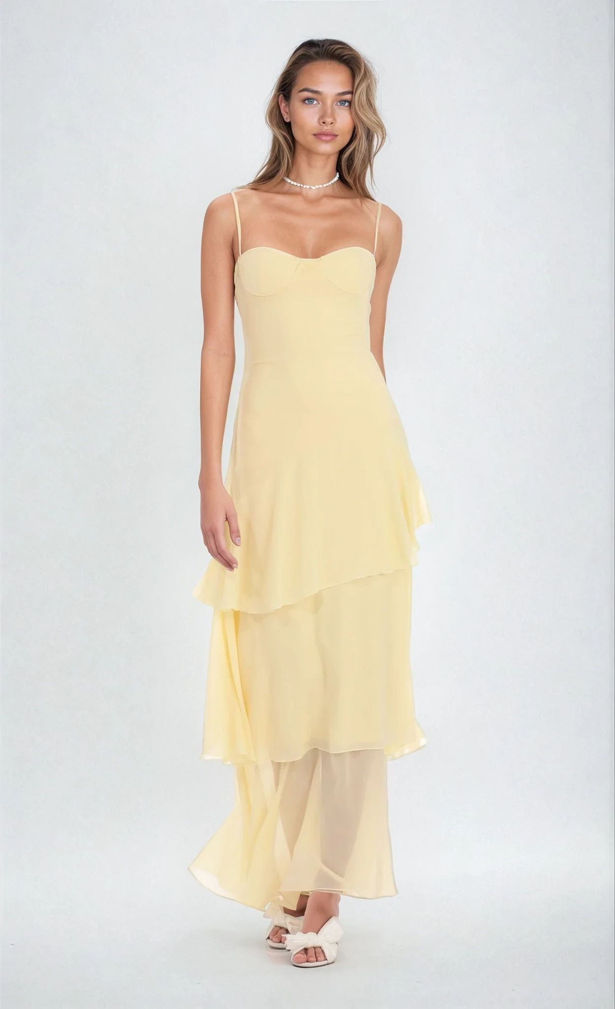 Edvige - Chiffon Yellow Maxi Dress by Ares Milano