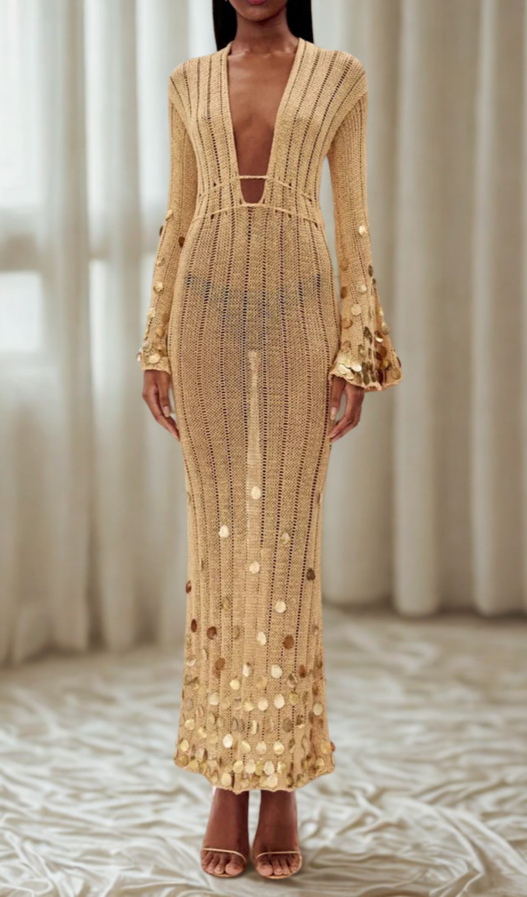 Lisa - Gold Maxi Dress by Ares Milano