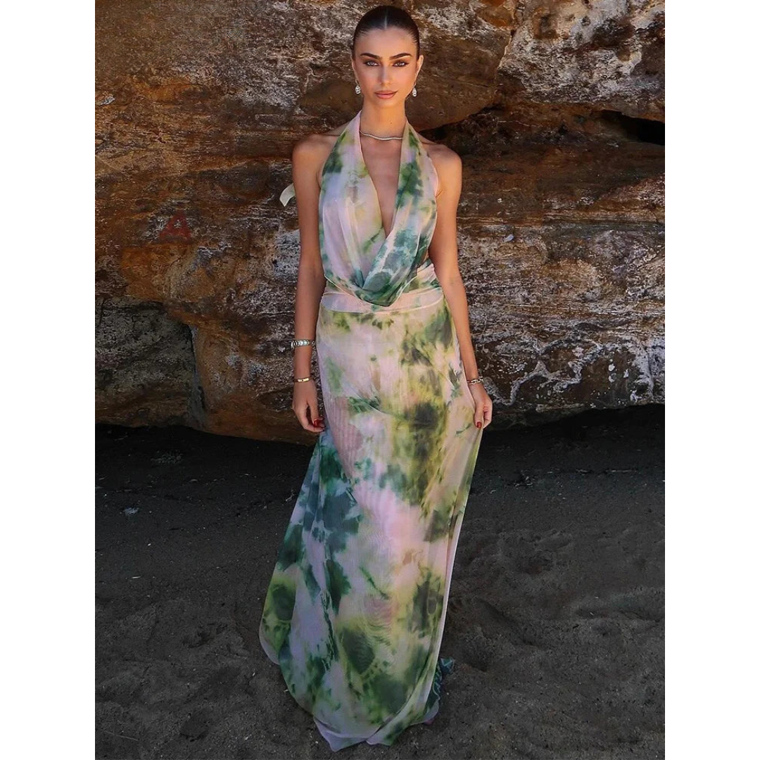 Enrichetta - Silk Halter Maxi Dress by Ares Milano