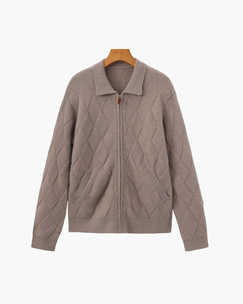 Ottone - Diamond Knit Zip Cardigan by Ares Milano