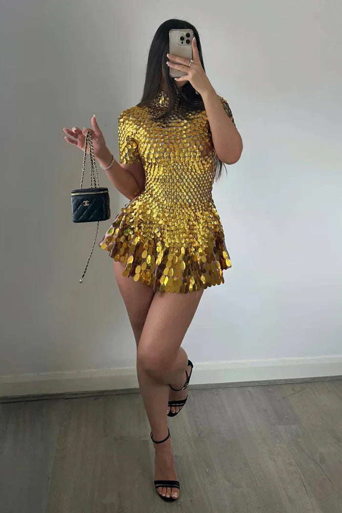 Fosca - Gold Sequin Gala Dress Shine by Ares Milano