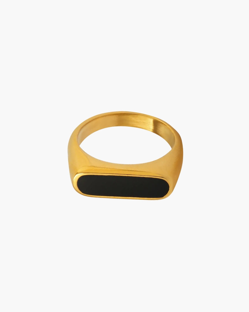 Eugenio - Gold Tone Ring 60% Black Enamel by Ares Milano