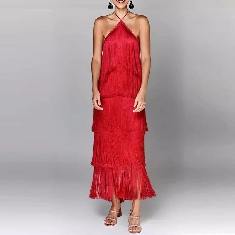 Vittoria - Fringe Halter Midi by Ares Milano