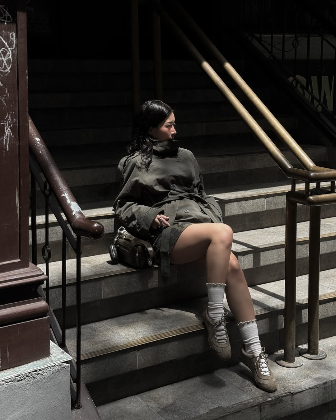 Aquilina - Olive Wool Coat Storm Flaps by Ares Milano