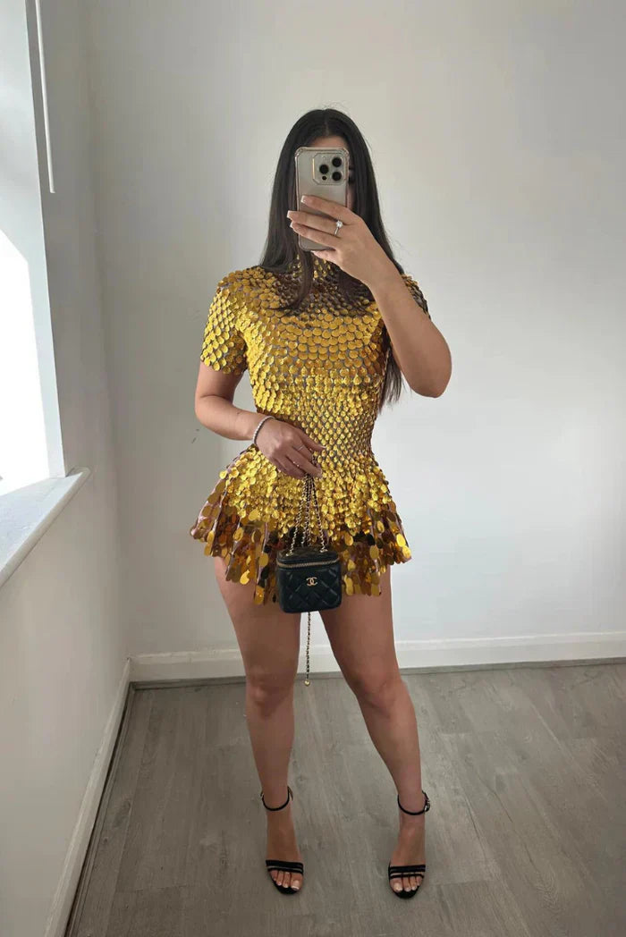 Fosca - Gold Sequin Gala Dress Shine by Ares Milano