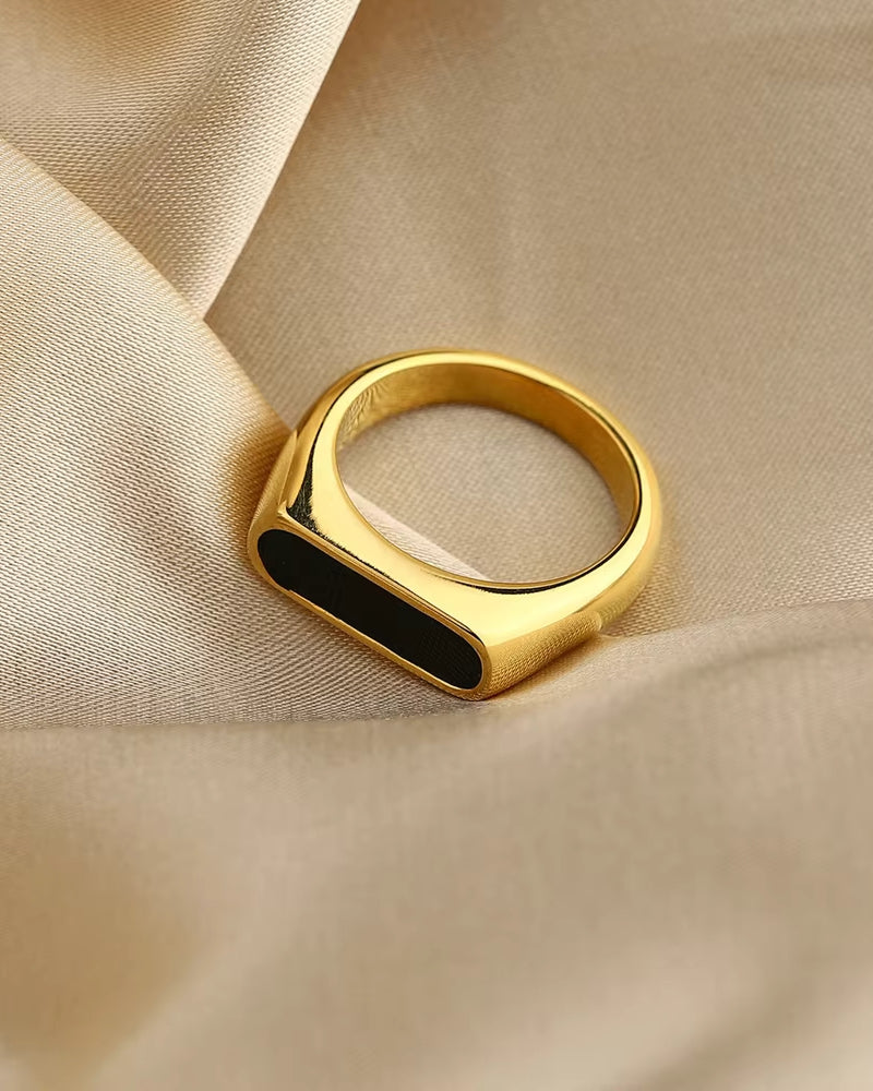 Eugenio - Gold Tone Ring 60% Black Enamel by Ares Milano