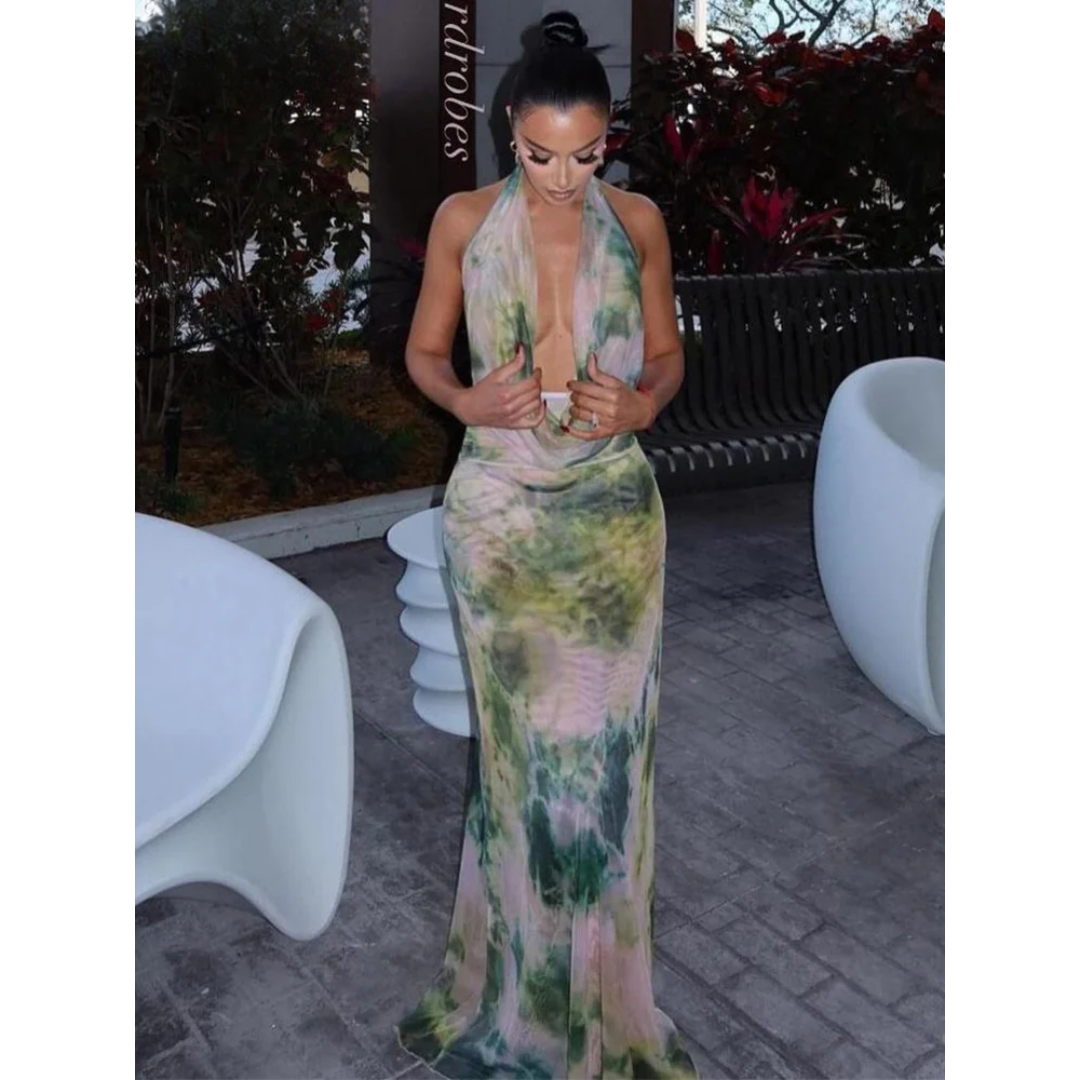 Enrichetta - Silk Halter Maxi Dress by Ares Milano