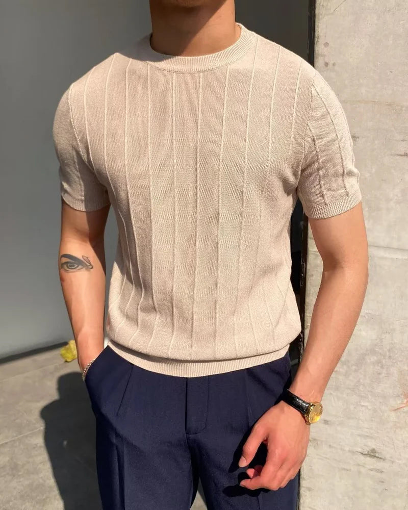 Damiano - Ribbed Linen Tee by Ares Milano