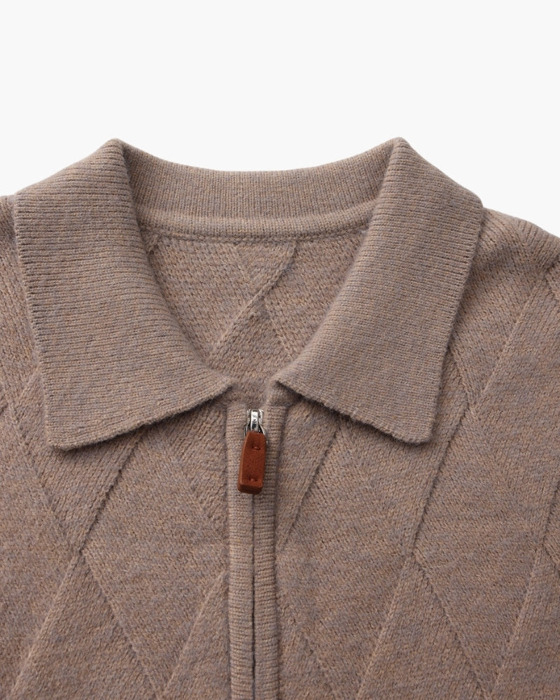 Ottone - Diamond Knit Zip Cardigan by Ares Milano