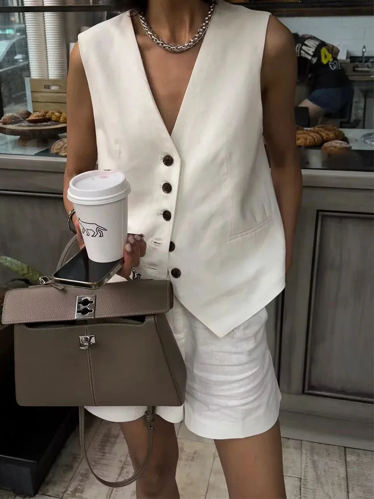 Veronica - 60% Linen Vest by Ares Milano