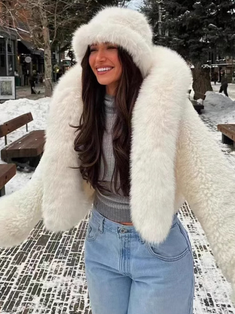 Agata - Faux Fur Coat Hood Luxe by Ares Milano