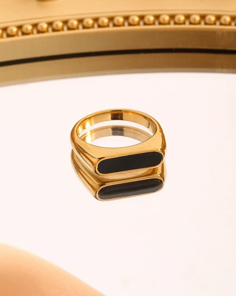 Eugenio - Gold Tone Ring 60% Black Enamel by Ares Milano