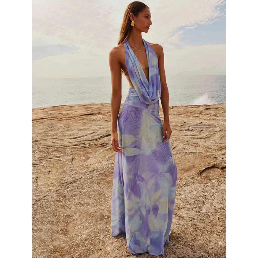 Enrichetta - Silk Halter Maxi Dress by Ares Milano