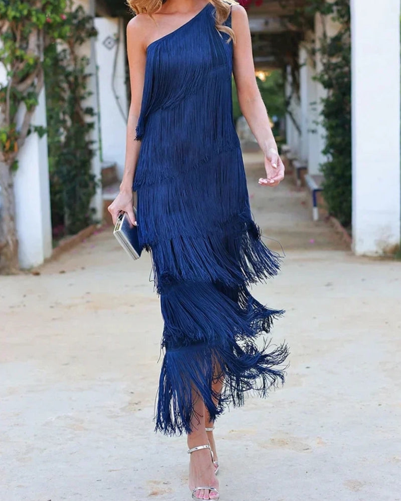 Carmen - One-Shoulder Fringe Dress by Ares Milano