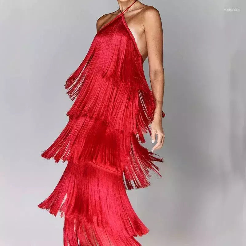 Vittoria - Fringe Halter Midi by Ares Milano