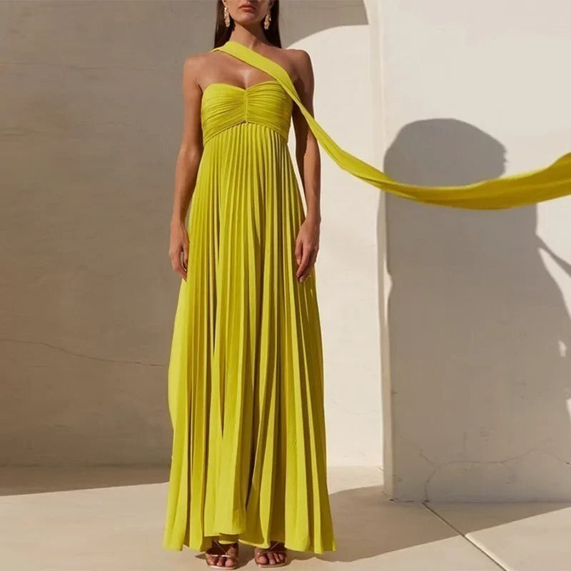 Rosvita - Silk Pleated Maxi Dress by Ares Milano