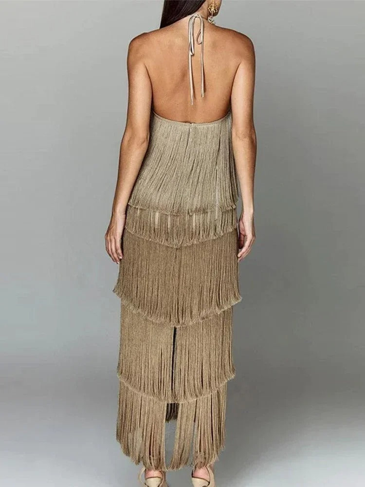 Vittoria - Fringe Halter Midi by Ares Milano