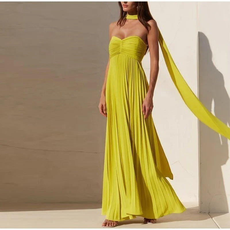 Rosvita - Silk Pleated Maxi Dress by Ares Milano