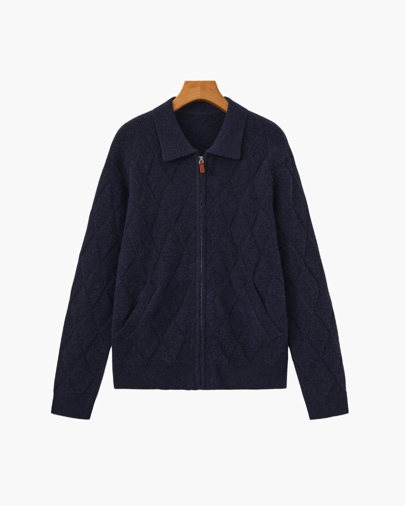 Ottone - Diamond Knit Zip Cardigan by Ares Milano