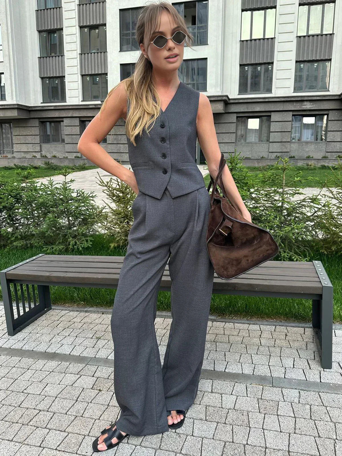 Isotta - Tailored Vest Set Silk Buttons by Ares Milano