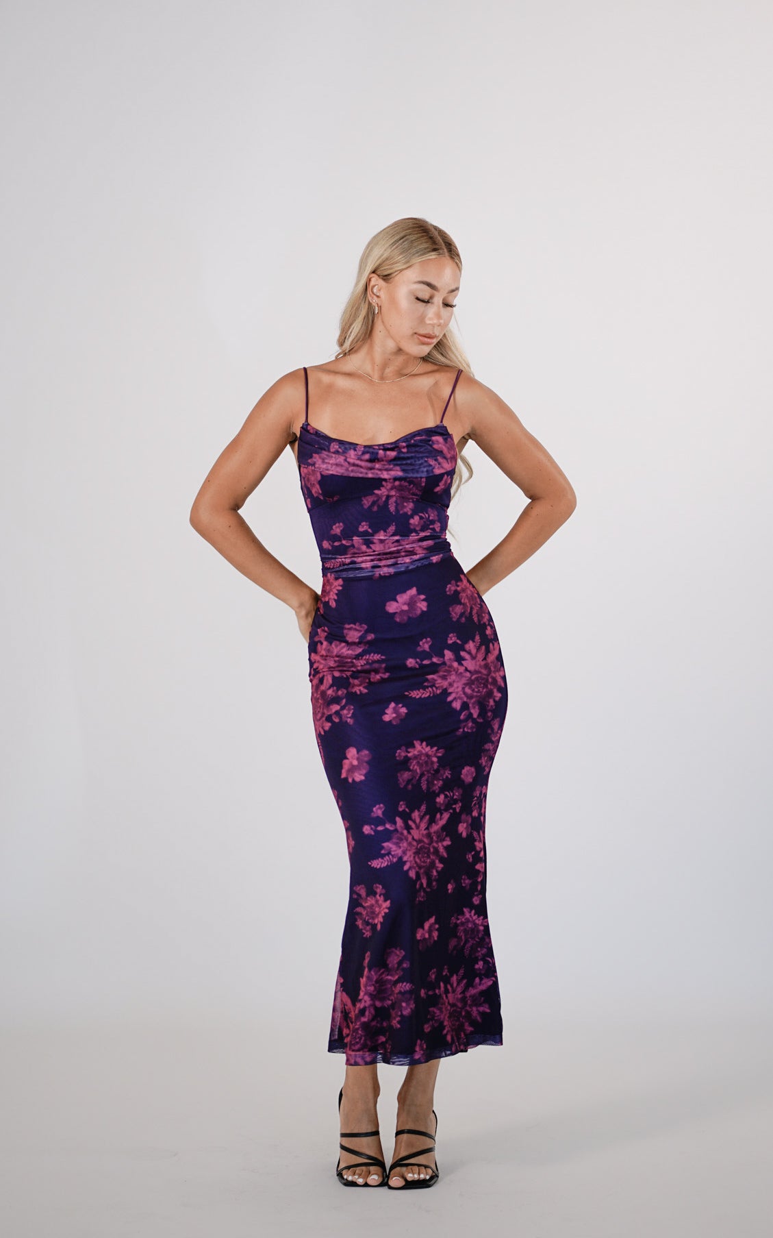 Melania - Navy Floral Maxi Dress by Ares Milano