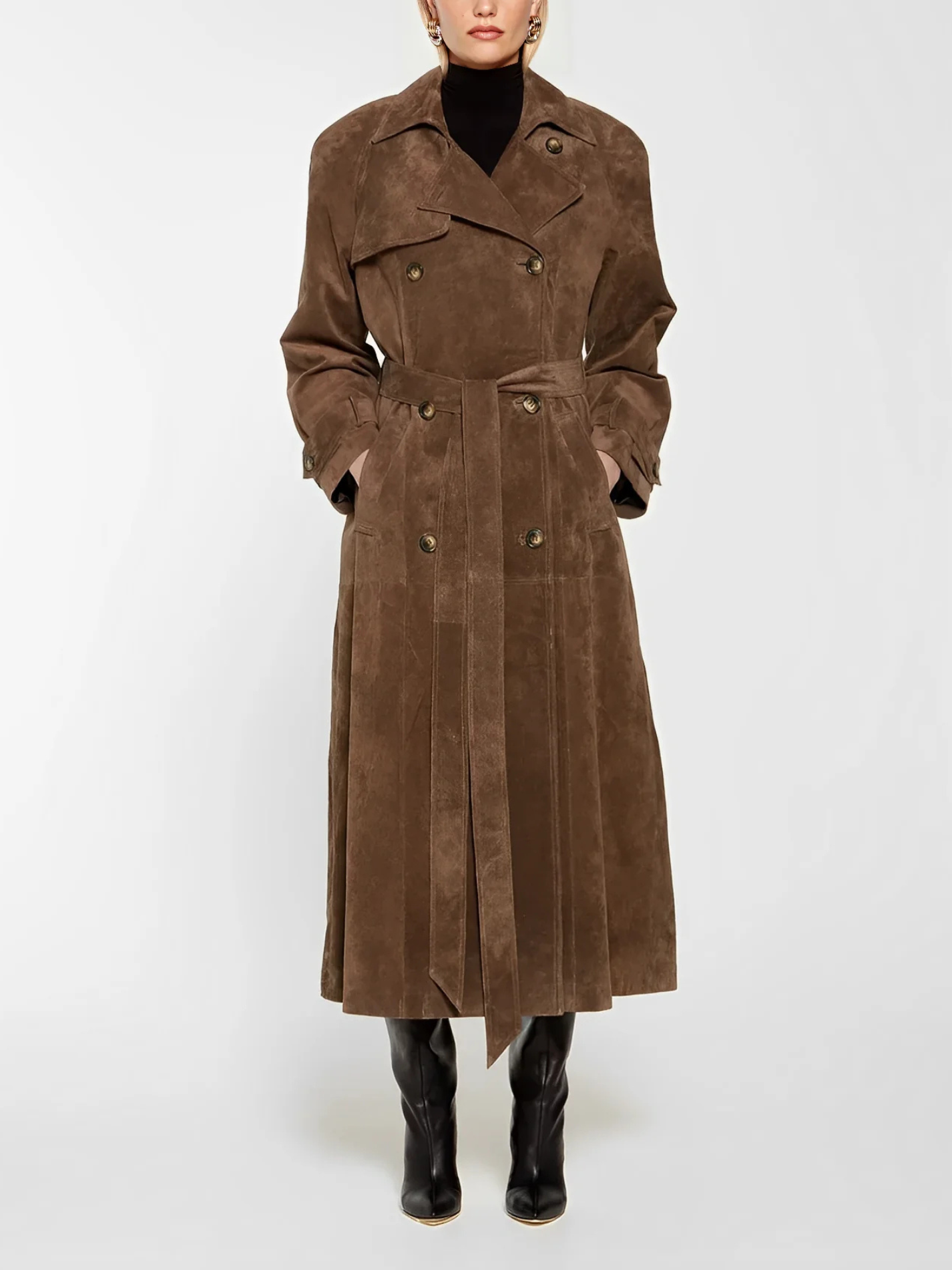 Alessia - Faux Suede Trench Coat by Ares Milano