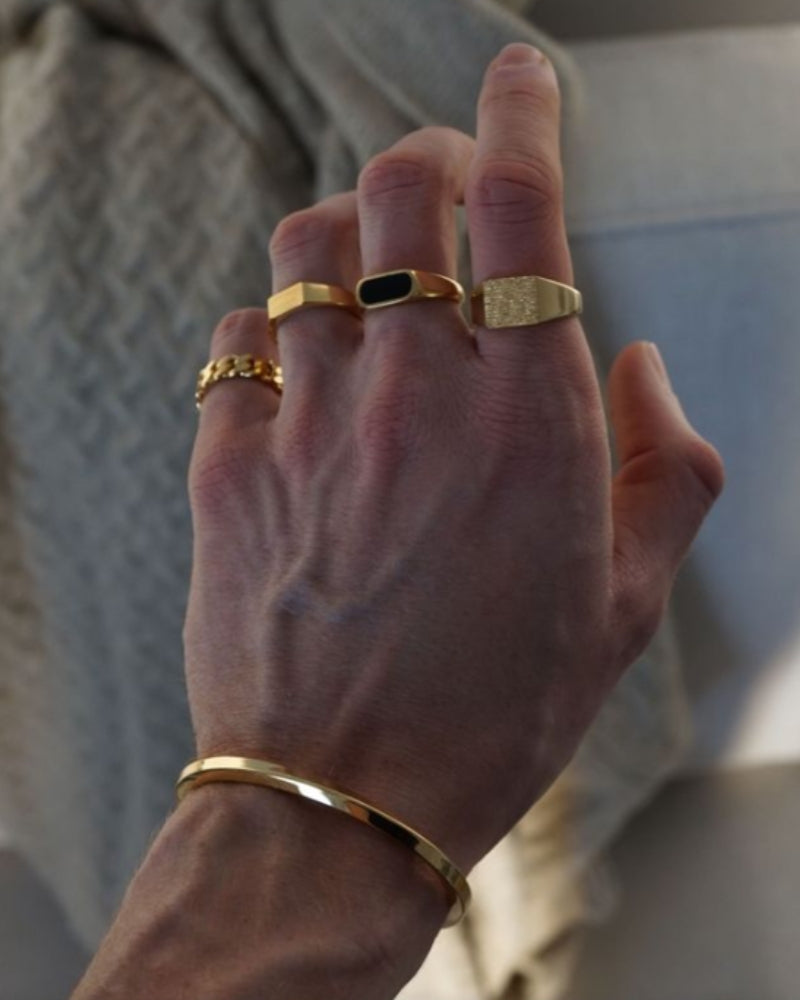 Eugenio - Gold Tone Ring 60% Black Enamel by Ares Milano