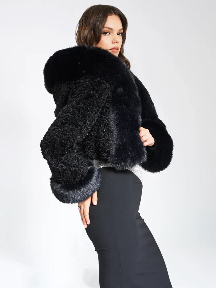 Agata - Faux Fur Coat Hood Luxe by Ares Milano