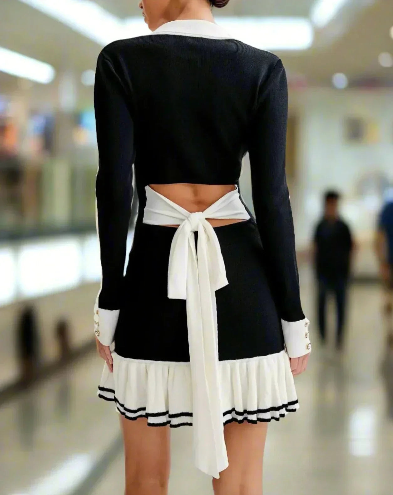 Gemma - Ruffled Lace-Up Knit Mini by Ares Milano