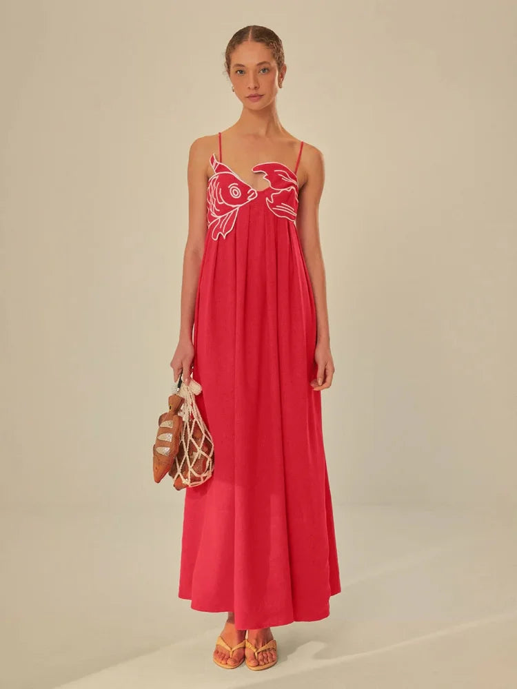 Debora - Koi Embroidered Maxi Dress by Ares Milano