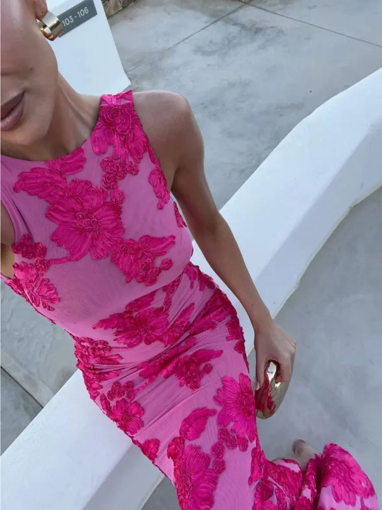 Elsa - Floral Maxi Pink Mesh Overlay by Ares Milano