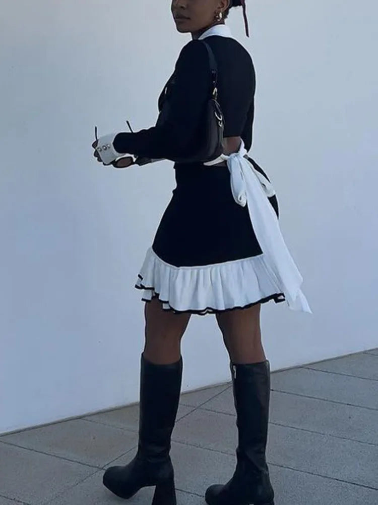 Gemma - Ruffled Lace-Up Knit Mini by Ares Milano