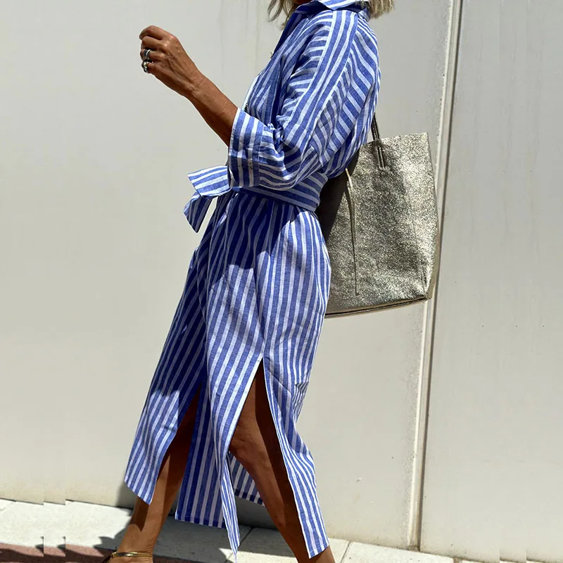 Bianca - Cotton Striped Shirtdress by Ares Milano