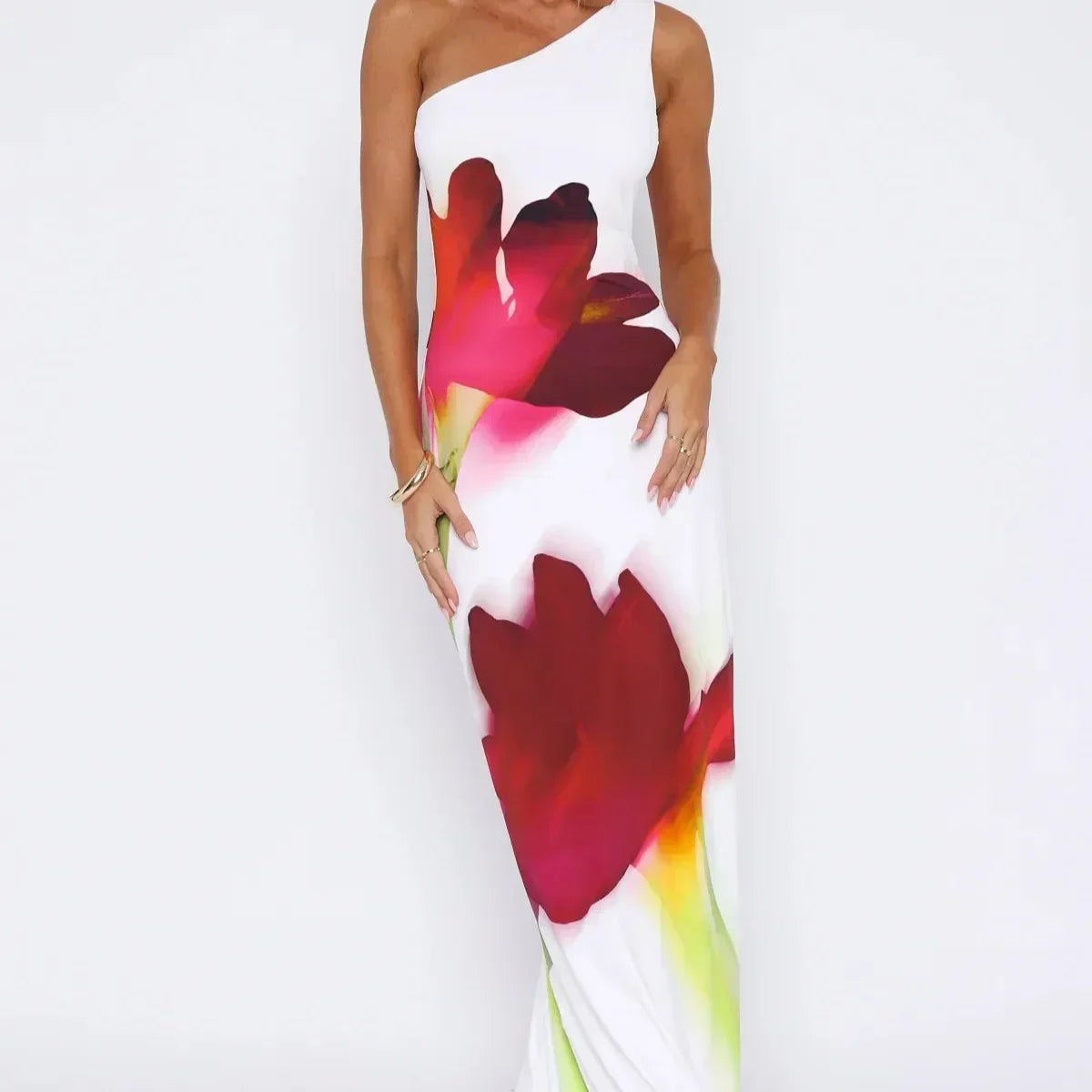 Erica - Silk Maxi Dress Painterly Florals by Ares Milano