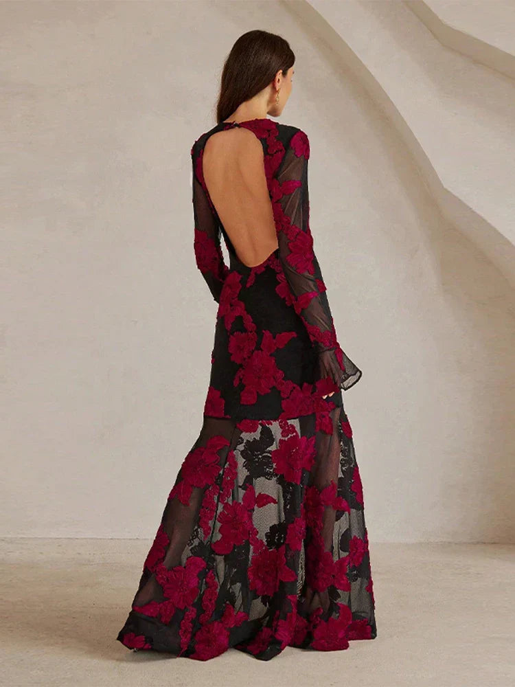 Noemi - Floral Embroidery Maxi Dress by Ares Milano