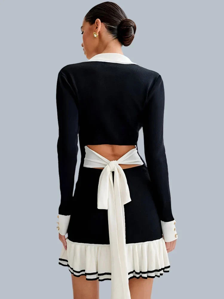 Gemma - Ruffled Lace-Up Knit Mini by Ares Milano