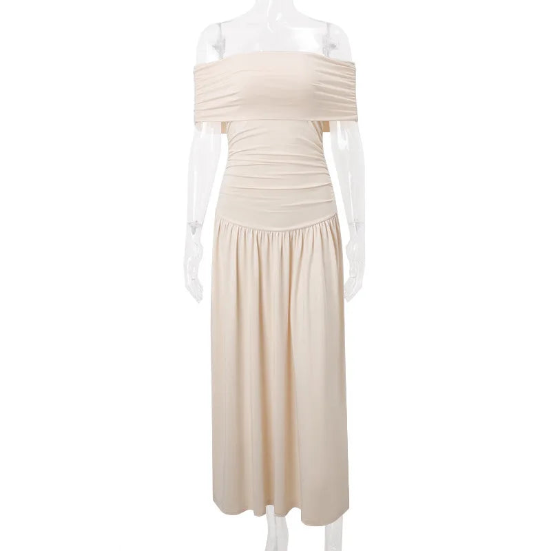Amelia - Off Shoulder Pleated Maxi by Ares Milano