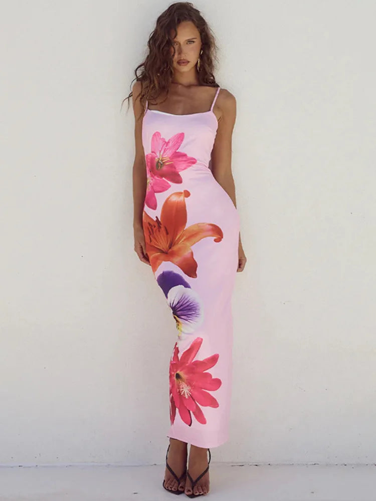 Colomba - Pink Floral Maxi Dress by Ares Milano