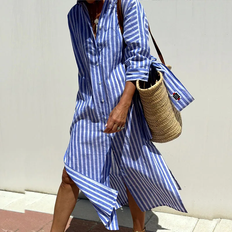 Bianca - Cotton Striped Shirtdress by Ares Milano