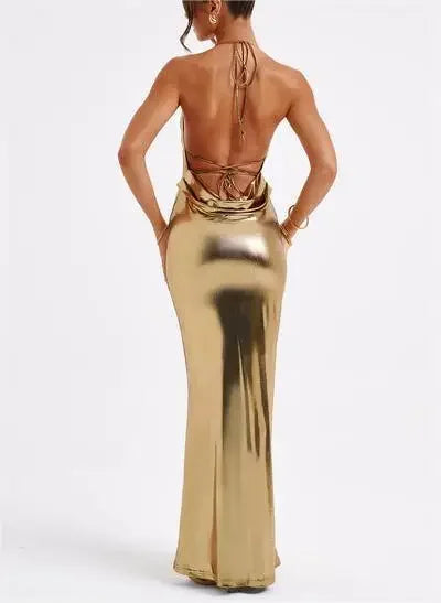 Donata - Liquid Gold Shine Gown by Ares Milano