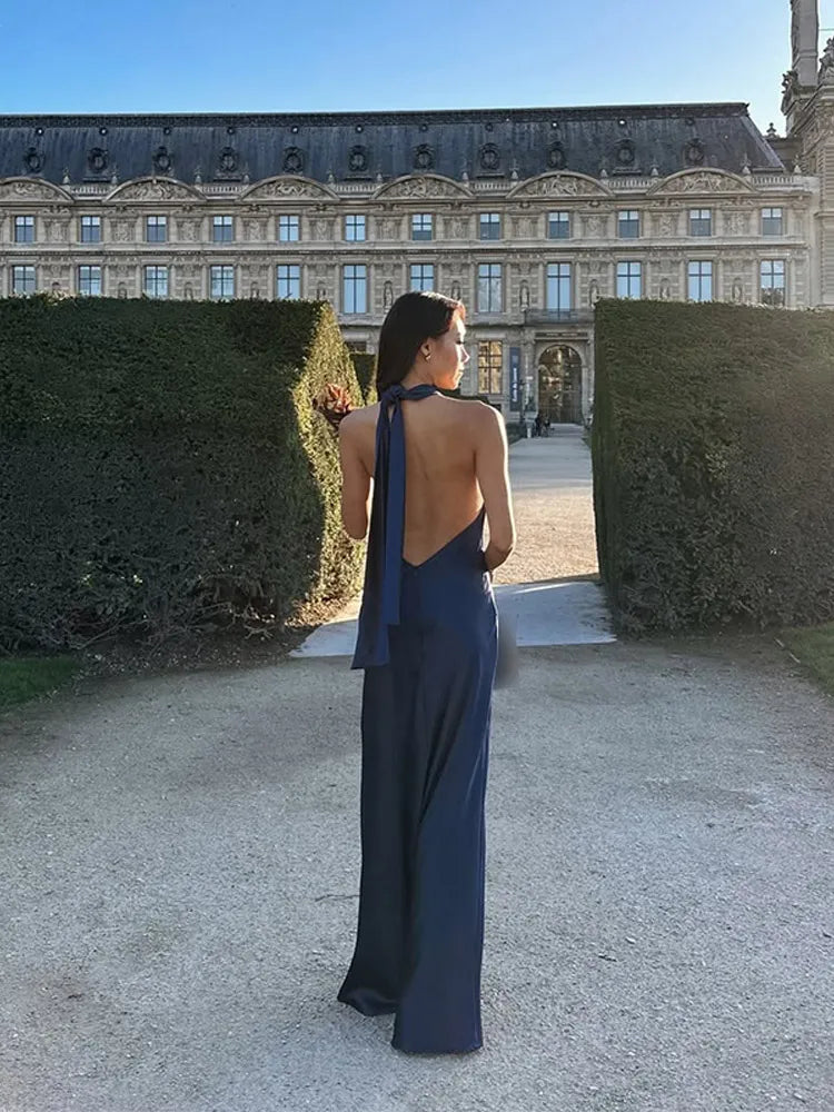 Liana - Satin Halter Neck Maxi Dress by Ares Milano