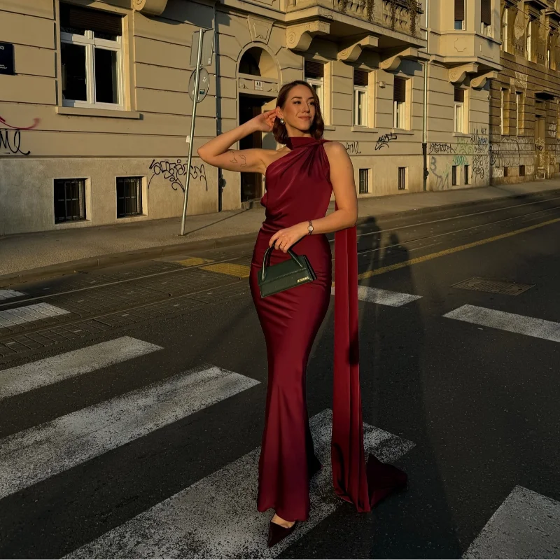 Lidia - One Shoulder Satin Maxi by Ares Milano