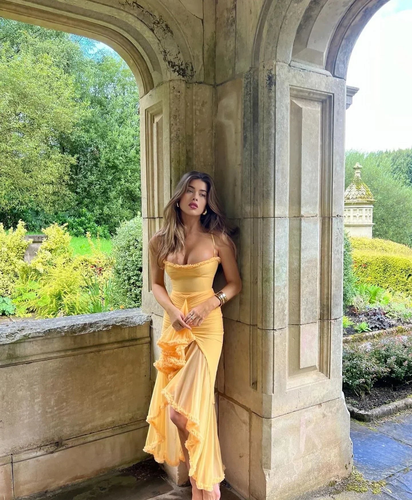 Oliva - Soft Yellow Mesh Maxi Dress by Ares Milano