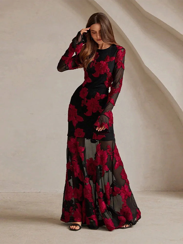 Noemi - Floral Embroidery Maxi Dress by Ares Milano