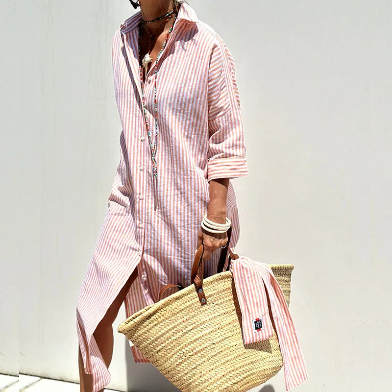 Bianca - Cotton Striped Shirtdress by Ares Milano